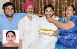 Dr Navdeep Singh Brar (second from right) along with his parents and brother  and Dr Navjot Khosa Brar (inset) after the announcement of the UPSC Civil Services results 