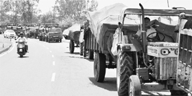 Garbage collection vehicles being stopped at the entrance of the processing plant after the protest by door-to-door garbage collection workers in Chandigarh on Friday.