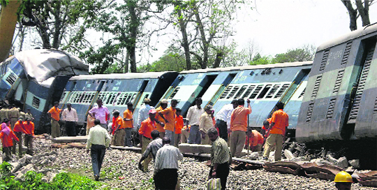 Rescue work in progress after the engine and five coaches of the New Jalpaiguri-Alipurduar passenger train derailed near Jalpaiguri on Friday.