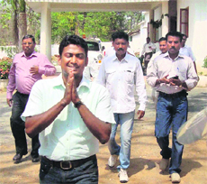 Collector Alex Paul Menon on his arrival at Sukma from Chintalnar on Friday. 