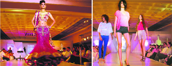 Models walk the ramp during a fashion show organised by Colour Lounge in association with Loreal Professional in Amritsar. Photos: Sameer Sehgal 