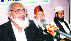 Haji Abdul Majid, general secretary of the All-India Muslim Personal Law Board, addresses mediapersons in Jammu on Saturday.
