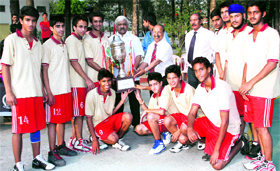 The Doon International School team with the won the 24th All-India Inter- School WC Kashyap Memorial Basketball Tournament trophy in Dehradun on Sunday.