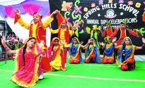 Students of Spring Hills School perform a dance in Dehradun on Sunday.