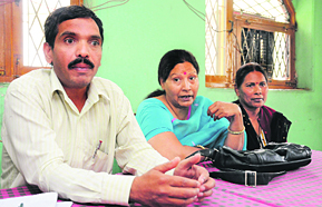 Kamla Pant (centre) of the Mahila Manch addresses a press conference in Dehradun on Sunday. 