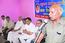 A speaker addresses a gathering during a BSP convention in Jammu on Sunday.