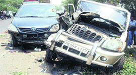 Two vehicles at the accident site near Jagraon on Sunday.