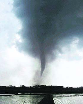 This photo shows a tornado in Tsukuba city on Sunday