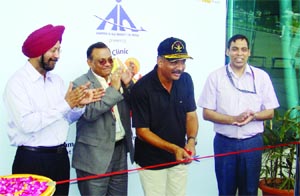 Group Captain Ravi Bhate, Commander, Indian Air Force, inaugurates the health clinic at Sri Guru Ram Dass Jee International Airport in Amritsar.