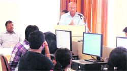 Dr PJ George, director-principal, Kurukshetra Institute of Technology and Management, addresses a two-day workshop on embedded systems in Kurukshetra