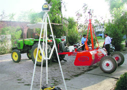 Laser equipment on display at the launching of the Basmati Water Conservation Project in Jirbari village, near Kurukshetra