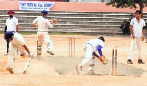 A match in progress during the Ashok Sodhi Memorial Cricket Tournament at MA Stadium in Jammu on Monday.