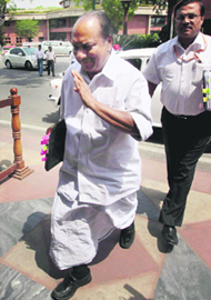 Defence Minister AK Antony arrives at Parliament House in New Delhi on Monday.  PTI