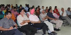The audience listens with rapt attention during the lecture organised at the Central University of Punjab
