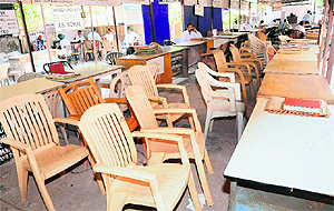 Lawyers’ strike crippled work at the District Courts in Phase III-B1, Mohali, on Tuesday