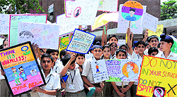 Students of Saupin’s School take out a march to promote cleanliness, in Sector 17, Chandigarh, on Tuesday