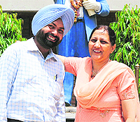 Kulwant Singh, who cleared the civil services examination in the reserved category, with Rajwinder Kaur Minhas, principal of a coaching institute in Mohali