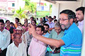 Members of the Uttarakhand Janmanch hold a demonstration in support of hydroelectric projects in Dehradun on Tuesday