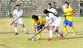 A match in the DDCSA inter-school girls hockey tournament in Dehradun on Tuesday
