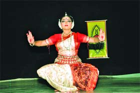 Renowned Odissi dancer Kavita Dwibedi performs at Summer Valley School in Dehradun on Tuesday
