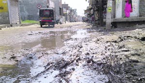 Slush on the Tibba Road at ward no. 8 of the Municipal Corporation in Ludhiana.