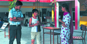 A boy taking part in a skit competition organised at the RBDAV Senior Secondary School in Bathinda on Wednesday. 