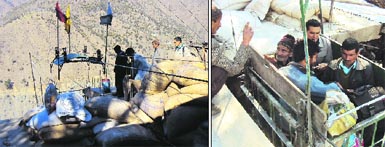 File photos of the ropeway ferrying ration and passengers from Trungal to the Siraj area across the Chenab in Doda district.