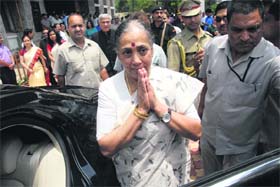 Outgoing Uttarakhand Governor Margaret Alva leaves Raj Bhawan in Dehradun on Thursday