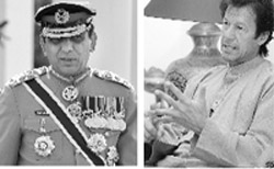 Pakistan Army Chief Gen A Kayani (L) and Tehreek-e-Insaf Party chief Imran Khan