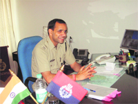 Rakesh Kumar Arya, new district police chief, addresses the officers.