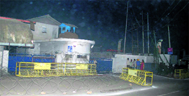 The barricaded entrance to the Jammu Airport.