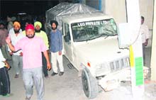 The vehicle that rammed into an electricity police before hitting pedestrians and an auto-rickshaw