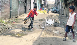 The pathetic condition of a street at Labour Colony in ward number 14 of Ludhiana. 