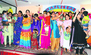 Mothers celebrate Mothers Day at Maple Bear Canadian Playway School in Ludhiana on Friday. 