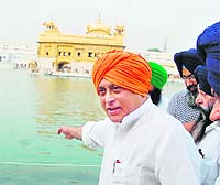 Union Minister Jairam Ramesh at the Golden Temple, Amritsar. 