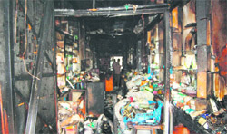 The shop which was gutted in a fire at Pink Plaza market in Amritsar on Saturday. photo: vishal kumar