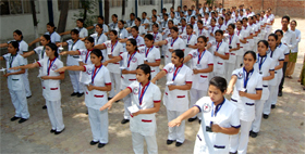 On the occasion of the International Nurses Day, students of the Dr Nagpal's Punjab Public College of Nursing taking a pledge to serve the humanity on Saturday.