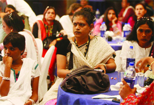 Transgenders attend a public hearing to discuss the civil rights of their community in New Delhi on Saturday. 