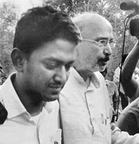 Sukma District Collector Alex Paul Menon and Maoists mediator Dr B.D. Sharma after the release.