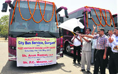 Transport Director-General Arun Kumar flags off a bus in Gurgaon on Saturday.