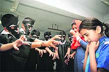 Students of Kendriya Vidyalaya, Sunjwan, practise the play, Bache Man Ke Sache, in Jammu 