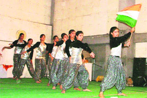 Students participate in a cultural programme at Bhartiya Vidya Mandir in Ludhiana on Saturday.
