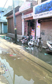 Water accumulated on a street in ward no 16.