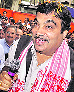 BJP chief Nitin Gadkari addresses party workers in Guwahati