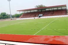 Pipes, not sprinklers, are being used to water the astro-turf laid recently at the Government Rajindra College in Bathinda.