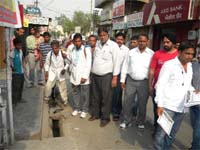 Volunteers of Sahara Jan Sewa and others during the anti-dengue drive at Parasram Nagar in Bathinda on Sunday.