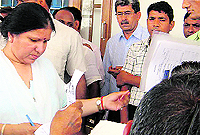 Education Minister Geeta Bhukkal listens to public grievances at her house in Jhajjar on Sunday