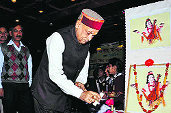 Chief Minister PK Dhumal inaugurates a journalism awards function in Shimla on Sunday