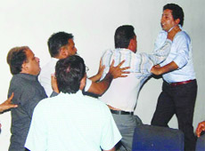 Malerkotla Nagar Council president Mohammad Sardar Dara being manhandled at a function