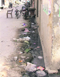 Sewage accumulated on a street at Shivaji Nagar in Ward No. 18, Ludhiana
